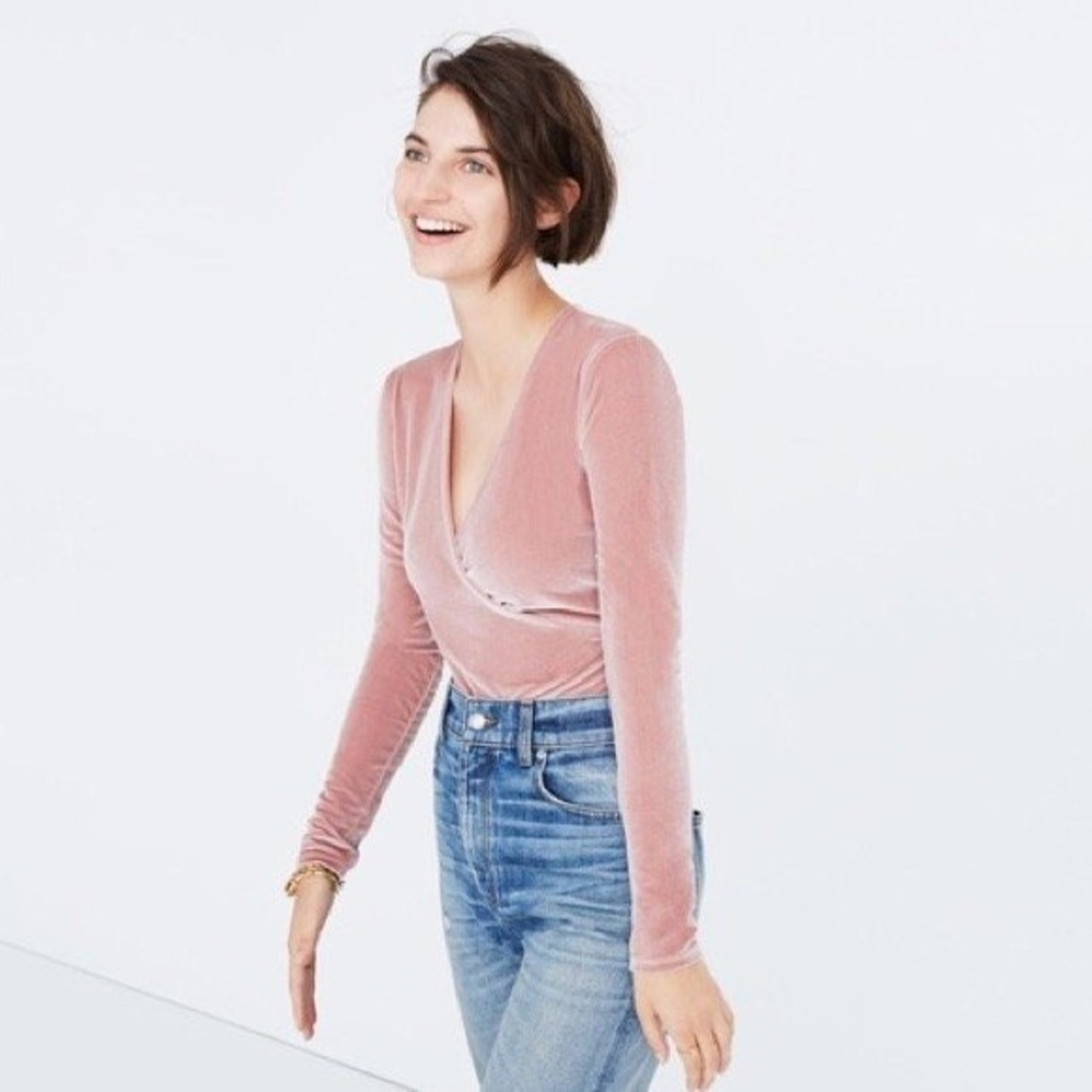 Madewell Pink Velvet Bodysuit